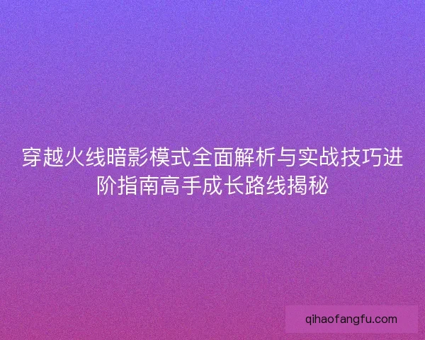穿越火线暗影模式全面解析与实战技巧进阶指南高手成长路线揭秘