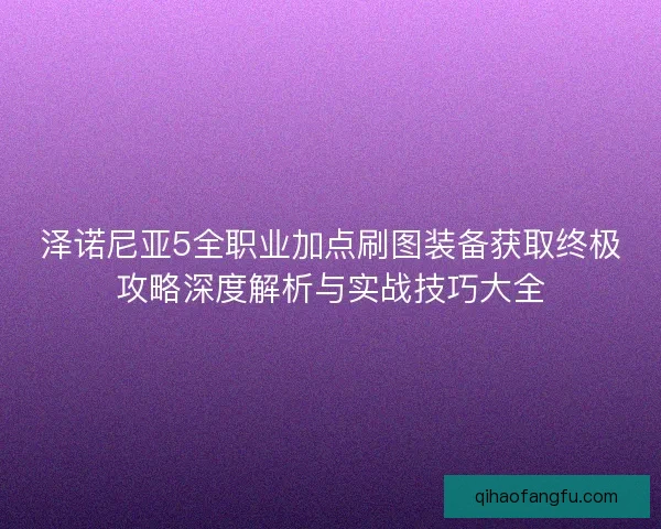 泽诺尼亚5全职业加点刷图装备获取终极攻略深度解析与实战技巧大全