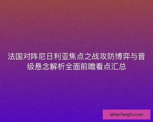 法国对阵尼日利亚焦点之战攻防博弈与晋级悬念解析全面前瞻看点汇总