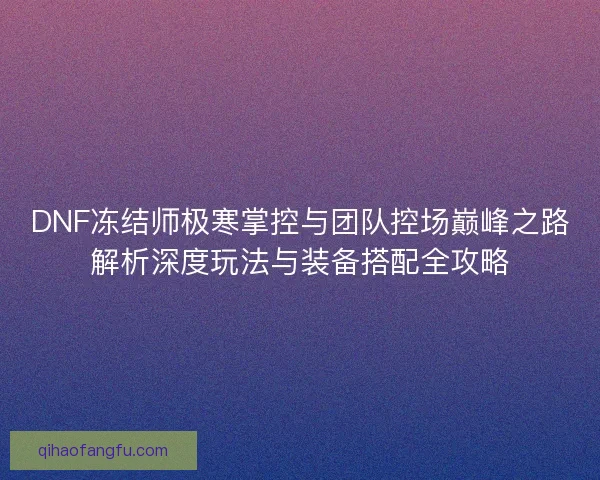 DNF冻结师极寒掌控与团队控场巅峰之路解析深度玩法与装备搭配全攻略